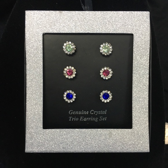 Genuine Crystal Trio Earring Set - Picture 2 of 5
